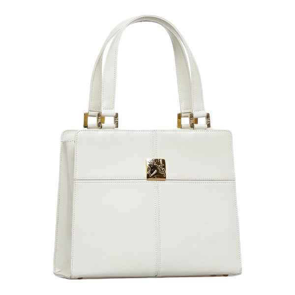 サンローラン ヴィンテージ YSLロゴ金具 ハンドバッグ ホワイト ゴールド レザー レディース SAINT LAURENT 【中古】