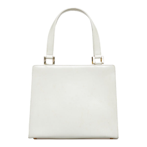 サンローラン ヴィンテージ YSLロゴ金具 ハンドバッグ ホワイト ゴールド レザー レディース SAINT LAURENT 【中古】