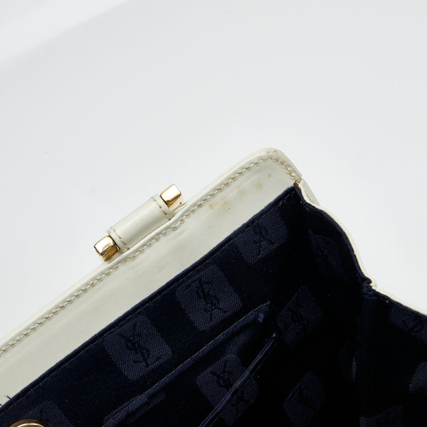 サンローラン ヴィンテージ YSLロゴ金具 ハンドバッグ ホワイト ゴールド レザー レディース SAINT LAURENT 【中古】
