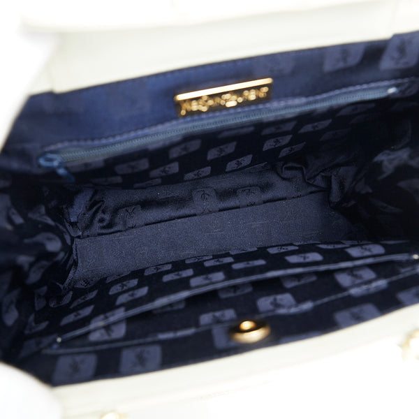サンローラン ヴィンテージ YSLロゴ金具 ハンドバッグ ホワイト ゴールド レザー レディース SAINT LAURENT 【中古】