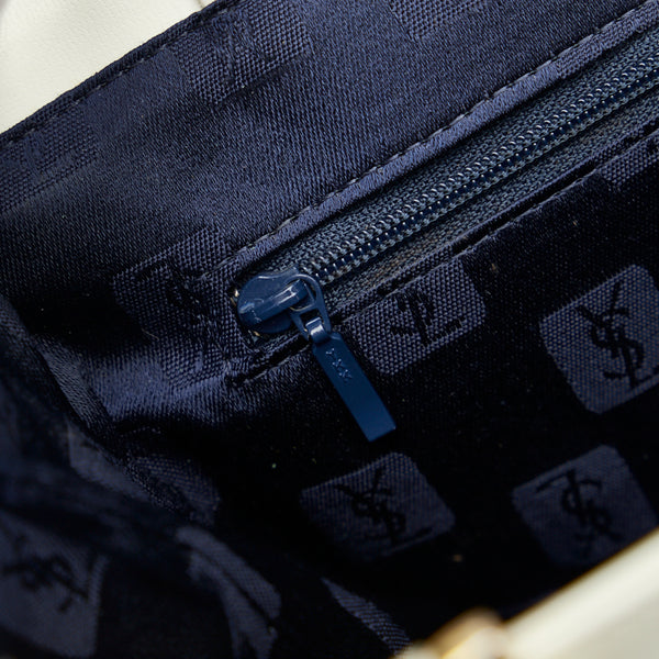 サンローラン ヴィンテージ YSLロゴ金具 ハンドバッグ ホワイト ゴールド レザー レディース SAINT LAURENT 【中古】