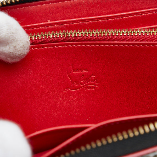 クリスチャンルブタン スタッズ レオパード 豹 ラウンドファスナー 長財布 ゴールド イエロー パテントレザー レディース Christian Louboutin 【中古】