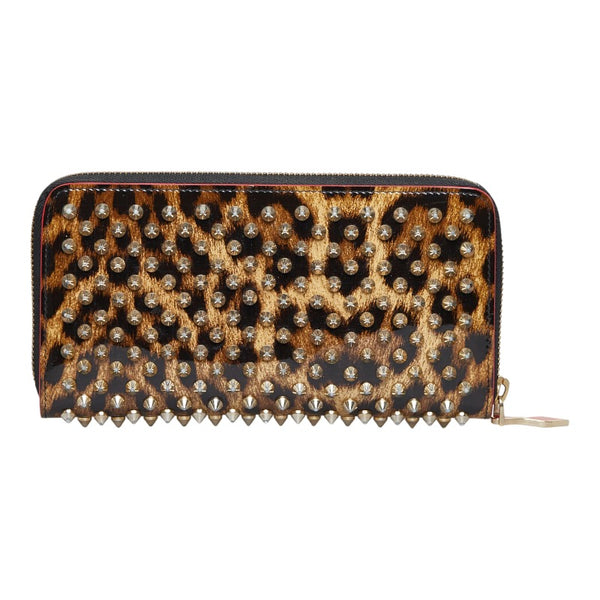 クリスチャンルブタン スタッズ レオパード 豹 ラウンドファスナー 長財布 ゴールド イエロー パテントレザー レディース Christian Louboutin 【中古】