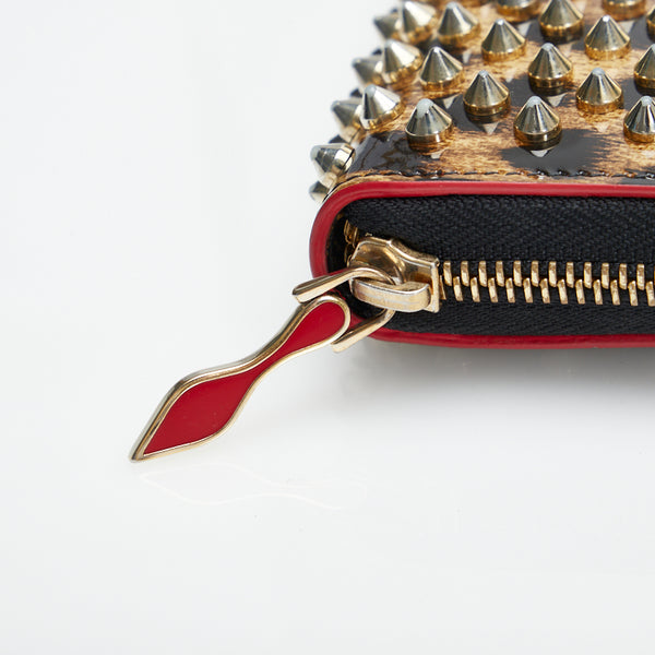 クリスチャンルブタン スタッズ レオパード 豹 ラウンドファスナー 長財布 ゴールド イエロー パテントレザー レディース Christian Louboutin 【中古】