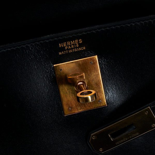 エルメス ケリー32 ハンドバッグ ブラック ゴールド ボックスカーフ レディース HERMES 【中古】