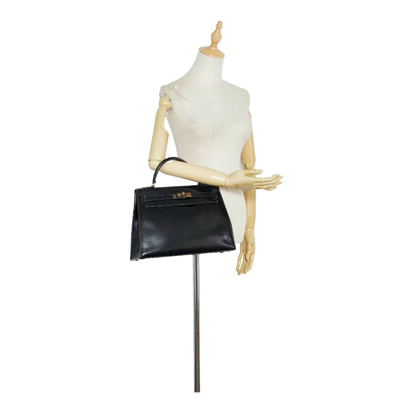 エルメス ケリー32 ハンドバッグ ブラック ゴールド ボックスカーフ レディース HERMES 【中古】