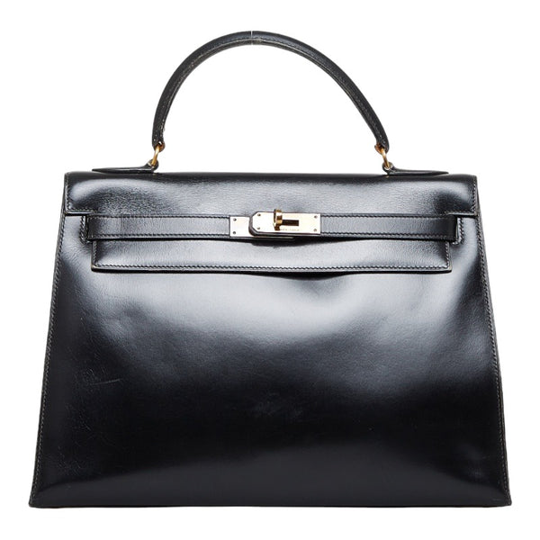 エルメス ケリー32 ハンドバッグ ブラック ゴールド ボックスカーフ レディース HERMES 【中古】