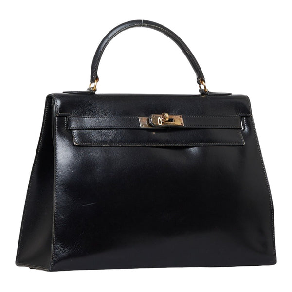 エルメス ケリー32 ハンドバッグ ブラック ゴールド ボックスカーフ レディース HERMES 【中古】