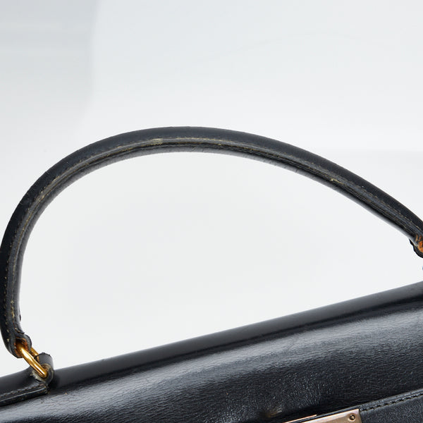 エルメス ケリー32 ハンドバッグ ブラック ゴールド ボックスカーフ レディース HERMES 【中古】