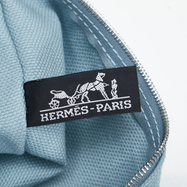 エルメス ドーヴィルMM シルバー金具 ハンドバッグ トートバッグ ライトブルー キャンバス レディース HERMES 【中古】