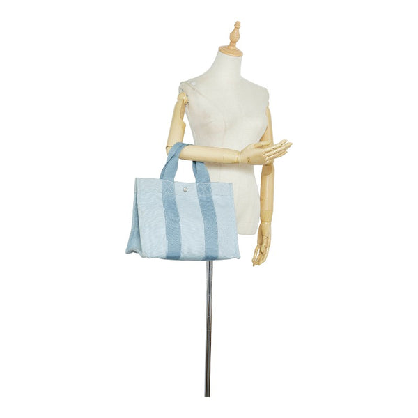 エルメス ドーヴィルMM シルバー金具 ハンドバッグ トートバッグ ライトブルー キャンバス レディース HERMES 【中古】