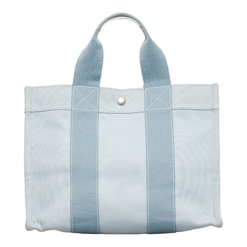 エルメス ドーヴィルMM シルバー金具 ハンドバッグ トートバッグ ライトブルー キャンバス レディース HERMES 【中古】