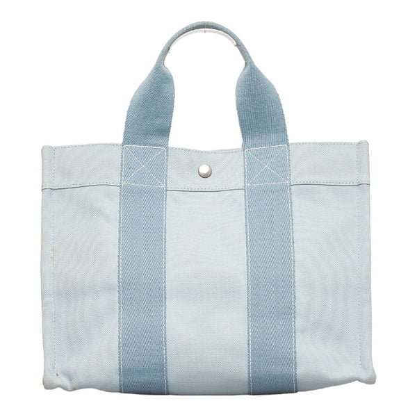 エルメス ドーヴィルMM シルバー金具 ハンドバッグ トートバッグ ライトブルー キャンバス レディース HERMES 【中古】
