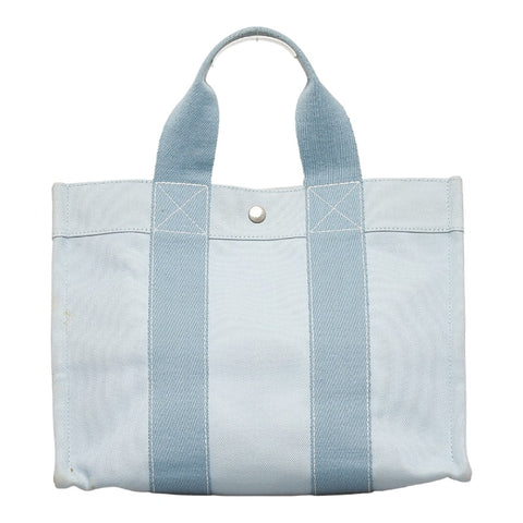 エルメス ドーヴィルMM シルバー金具 ハンドバッグ トートバッグ ライトブルー キャンバス レディース HERMES 【中古】