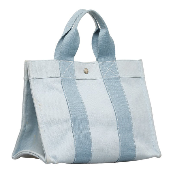 エルメス ドーヴィルMM シルバー金具 ハンドバッグ トートバッグ ライトブルー キャンバス レディース HERMES 【中古】
