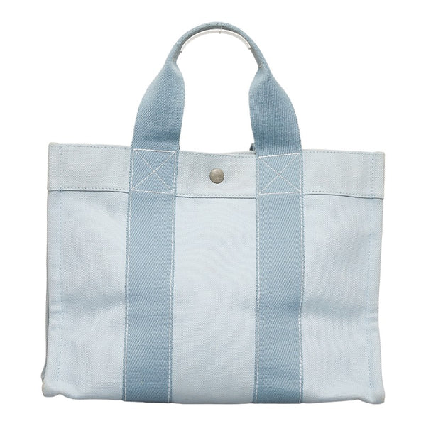 エルメス ドーヴィルMM シルバー金具 ハンドバッグ トートバッグ ライトブルー キャンバス レディース HERMES 【中古】