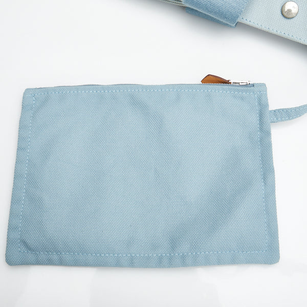 エルメス ドーヴィルMM シルバー金具 ハンドバッグ トートバッグ ライトブルー キャンバス レディース HERMES 【中古】