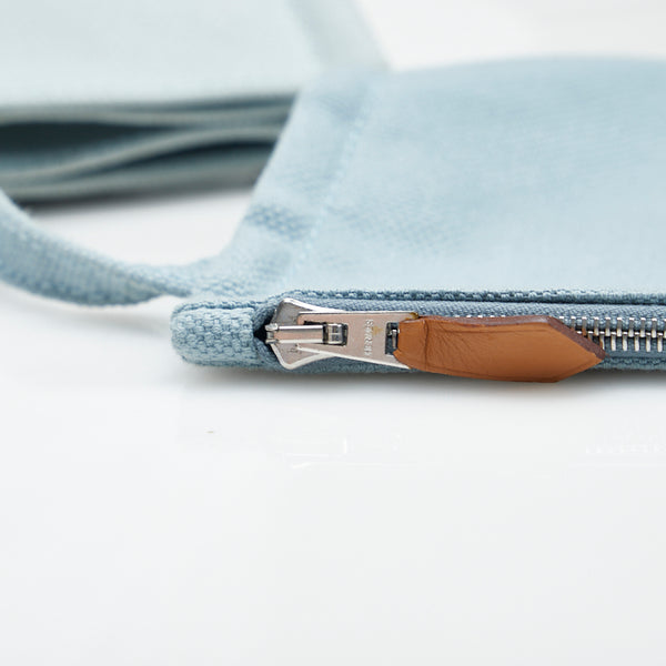 エルメス ドーヴィルMM シルバー金具 ハンドバッグ トートバッグ ライトブルー キャンバス レディース HERMES 【中古】