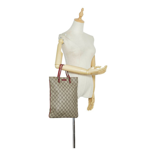 グッチ GGスプリーム ハンドバッグ トートバッグ 117551 ベージュ レッド PVC レザー レディース GUCCI 【中古】