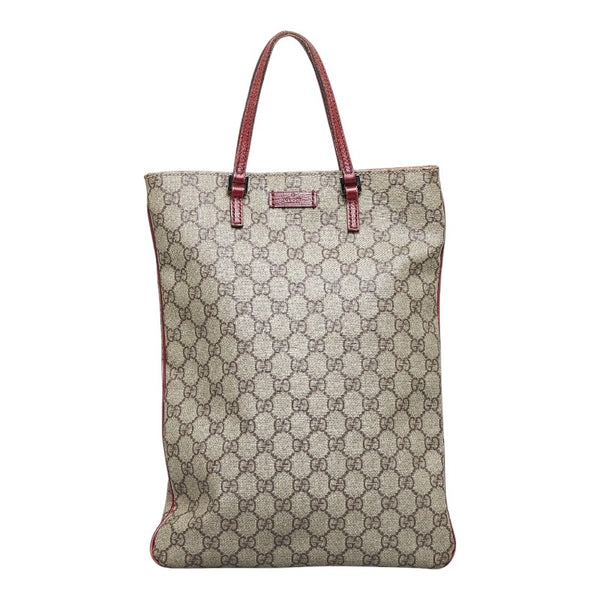 グッチ GGスプリーム ハンドバッグ トートバッグ 117551 ベージュ レッド PVC レザー レディース GUCCI 【中古】