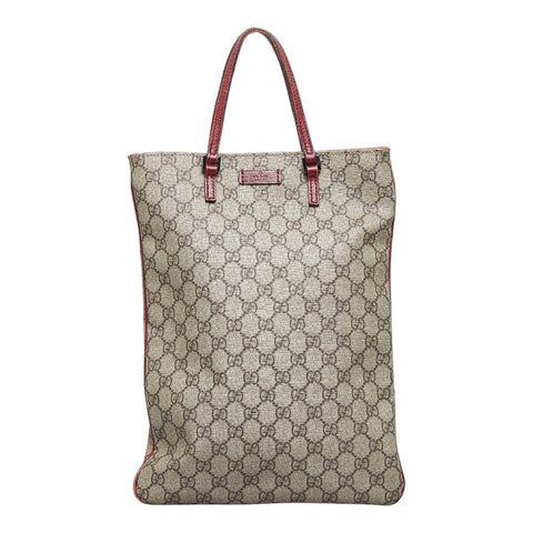 グッチ GGスプリーム ハンドバッグ トートバッグ 117551 ベージュ レッド PVC レザー レディース GUCCI 【中古】