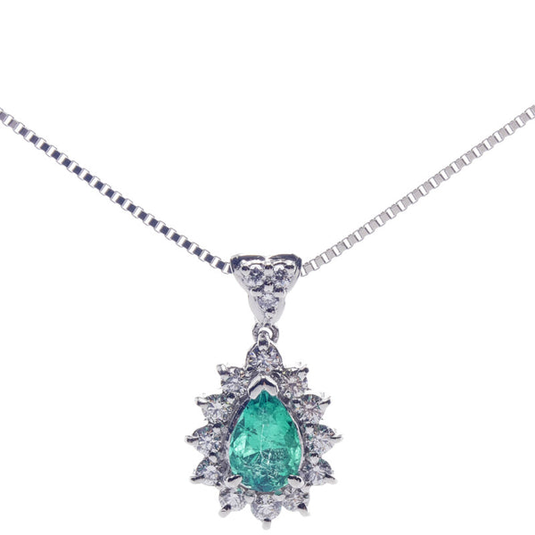 Pt900 プラチナ Pt850 プラチナ エメラルド0.58ct ダイヤ0.41ct ペンダント ネックレス レディース 【中古】