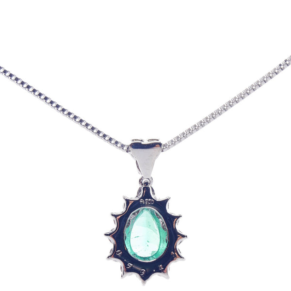 Pt900 プラチナ Pt850 プラチナ エメラルド0.58ct ダイヤ0.41ct ペンダント ネックレス レディース 【中古】