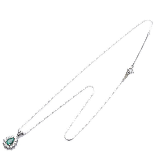 Pt900 プラチナ Pt850 プラチナ エメラルド0.58ct ダイヤ0.41ct ペンダント ネックレス レディース 【中古】