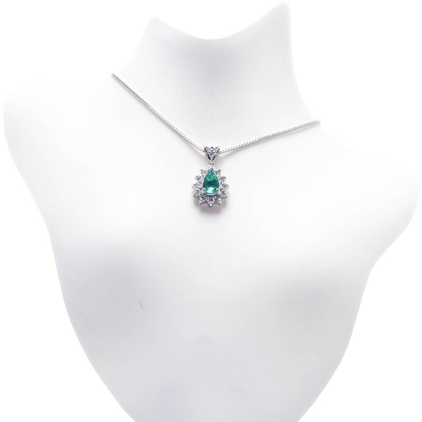 Pt900 プラチナ Pt850 プラチナ エメラルド0.58ct ダイヤ0.41ct ペンダント ネックレス レディース 【中古】