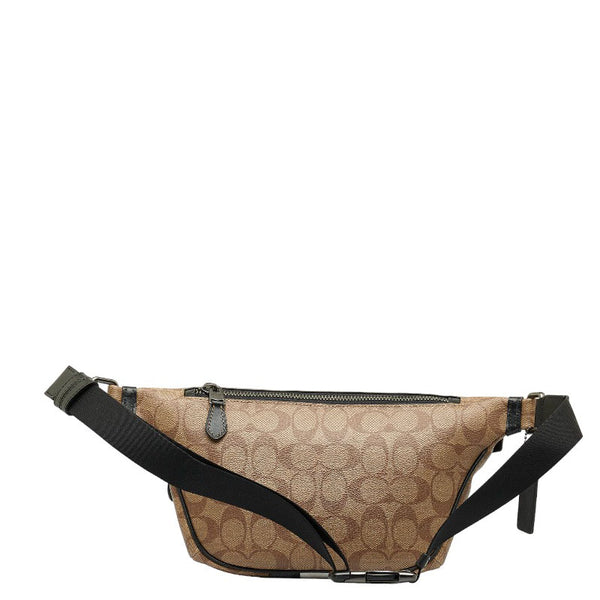 コーチ シグネチャー ヴァーシティストライプ ボディバッグ ウエストバッグ  C3228 ベージュ ブラック PVC レザー レディース COACH 【中古】