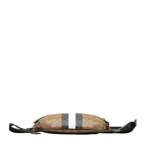 コーチ シグネチャー ヴァーシティストライプ ボディバッグ ウエストバッグ  C3228 ベージュ ブラック PVC レザー レディース COACH 【中古】