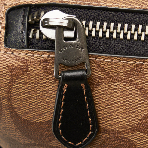 コーチ シグネチャー ヴァーシティストライプ ボディバッグ ウエストバッグ  C3228 ベージュ ブラック PVC レザー レディース COACH 【中古】