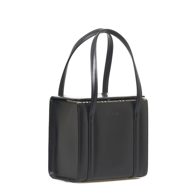 バーバリー ノバチェック シャドーホース ハンドバッグ ブラック レザー レディース BURBERRY 【中古】