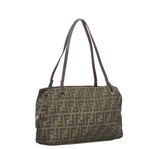 フェンディ ズッカ ハンドバッグ ワンショルダーバッグ 26619 ブラウン ナイロン レザー レディース FENDI 【中古】