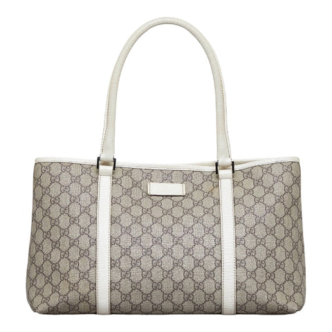 グッチ GGスプリーム ハンドバッグ トートバッグ 114595 ブラウン ホワイト PVC レザー レディース GUCCI 【中古】