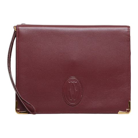 カルティエ マストライン クラッチバッグ セカンドバッグ ボルドー レッド レザー レディース CARTIER 【中古】