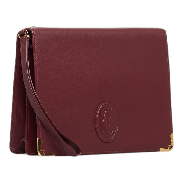 カルティエ マストライン クラッチバッグ セカンドバッグ ボルドー レッド レザー レディース CARTIER 【中古】