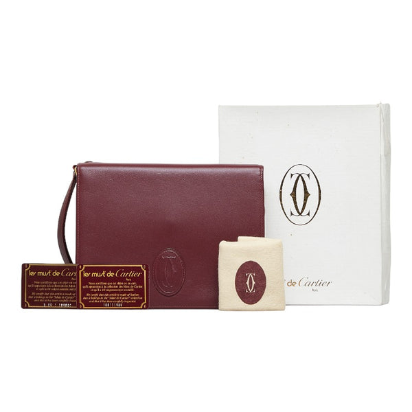 カルティエ マストライン クラッチバッグ セカンドバッグ ボルドー レッド レザー レディース CARTIER 【中古】