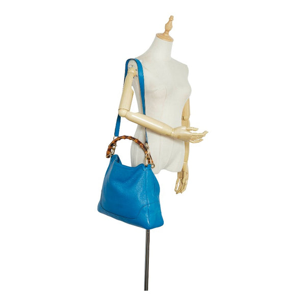 グッチ バンブー ダイアナ ハンドバッグ ショルダーバッグ 2WAY 282315 ブルー レザー レディース GUCCI 【中古】