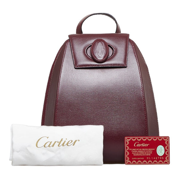 カルティエ マストライン リュックサック バックパック ボルドー レッド レザー レディース CARTIER 【中古】