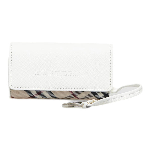 バーバリー ノバチェック キーケース 4連キーケース ホワイト ベージュ キャンバス レザー レディース BURBERRY 【中古】