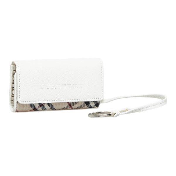 バーバリー ノバチェック キーケース 4連キーケース ホワイト ベージュ キャンバス レザー レディース BURBERRY 【中古】