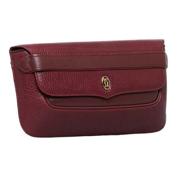 カルティエ マストライン クラッチバッグ セカンドバッグ ボルドー レッド レザー レディース CARTIER 【中古】
