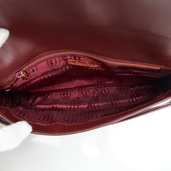 カルティエ マストライン クラッチバッグ セカンドバッグ ボルドー レッド レザー レディース CARTIER 【中古】