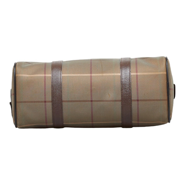 バーバリー チェック ボストンバッグ トラベルバッグ 旅行用バッグ カーキ ブラウン キャンバス レザー レディース BURBERRY 【中古】