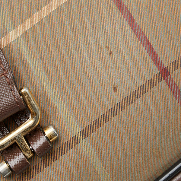 バーバリー チェック ボストンバッグ トラベルバッグ 旅行用バッグ カーキ ブラウン キャンバス レザー レディース BURBERRY 【中古】