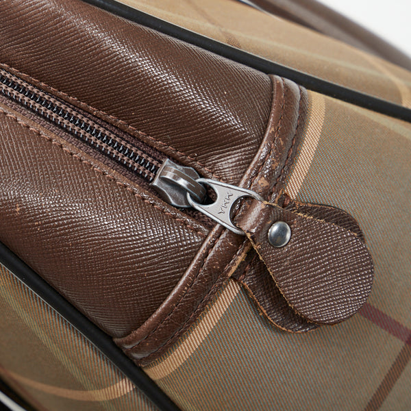 バーバリー チェック ボストンバッグ トラベルバッグ 旅行用バッグ カーキ ブラウン キャンバス レザー レディース BURBERRY 【中古】