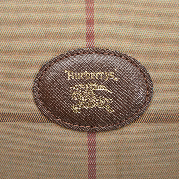 バーバリー チェック ボストンバッグ トラベルバッグ 旅行用バッグ カーキ ブラウン キャンバス レザー レディース BURBERRY 【中古】