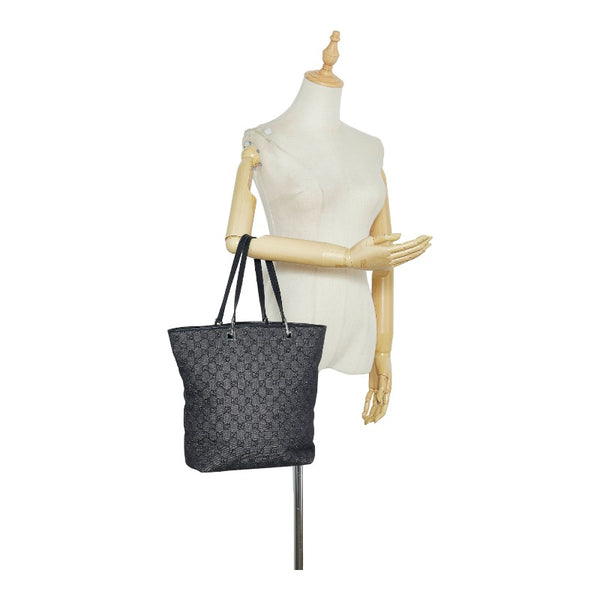 グッチ GGキャンバス トートバッグ ショルダーバッグ 31243 ブラック キャンバス レザー レディース GUCCI 【中古】