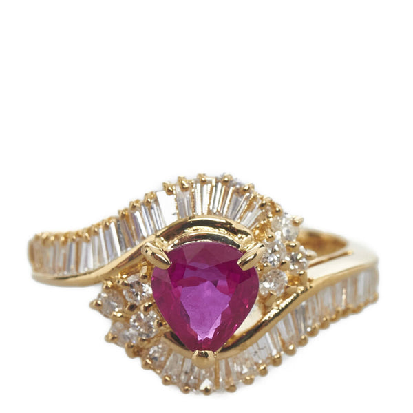 K18YG イエローゴールド ルビー0.81ct ダイヤ0.61ct リング 指輪 レディース 9.5号 【中古】